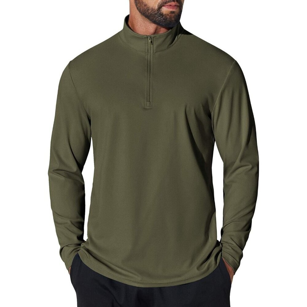 Men's Quarter Zip Sweatshirt UPF 50+ Long Sleeve Sun Protection Shirt Army Green